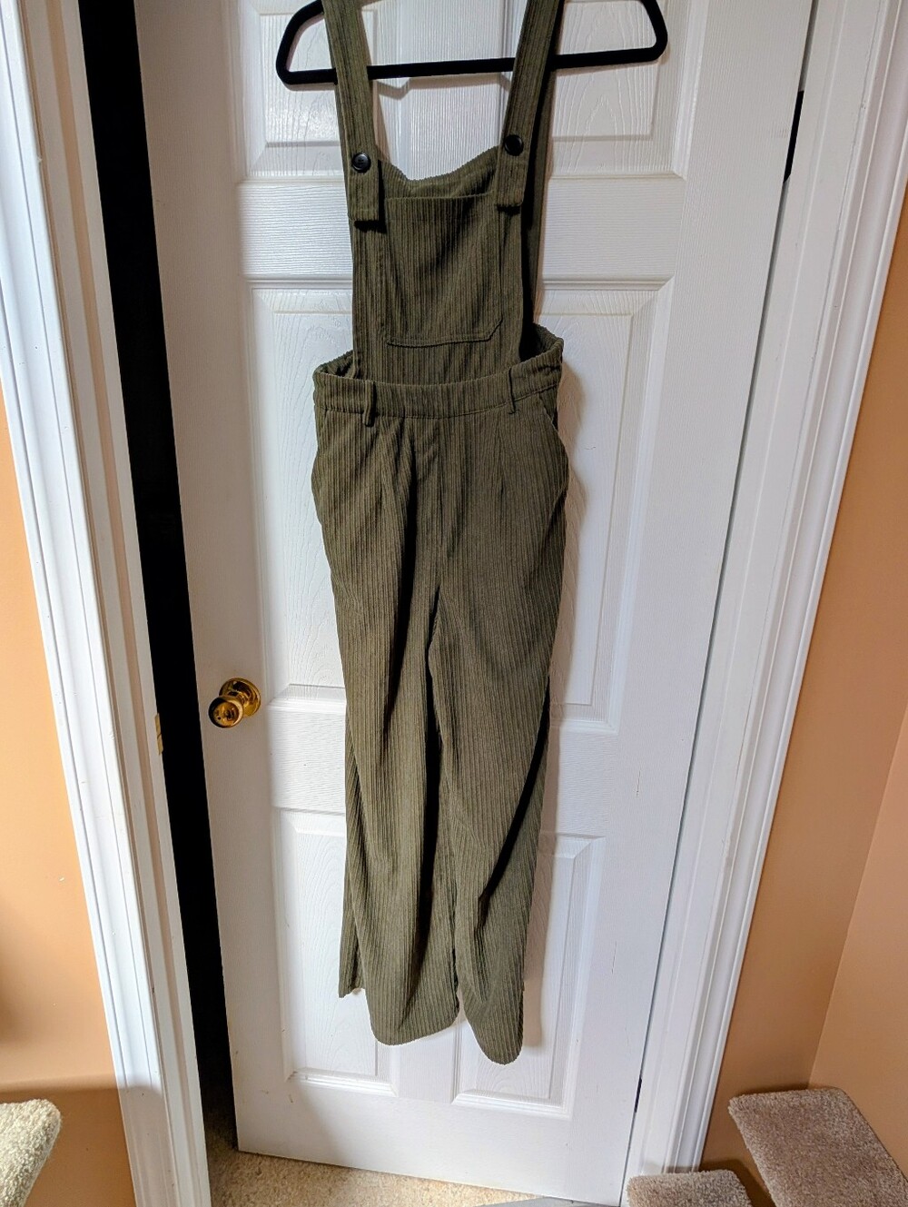 Olive Green Cider Ribbed Wide-Leg Jumpsuit with Bib